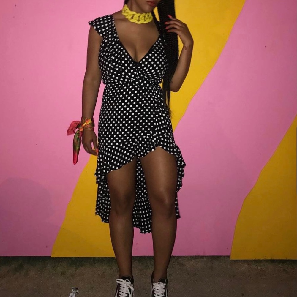 Sandro ss17 high low polka dot dress.